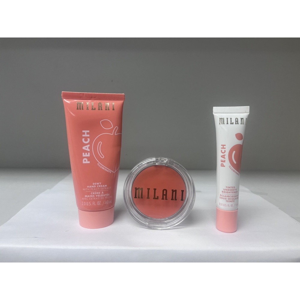 Milani LOT 3 PC Set- PEACH Hand Creme, Tinted Undereye Brightener & Creme Blush